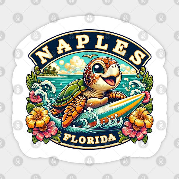 Naples Florida Cute Sea Turtle Surfing Sticker by grendelfly73